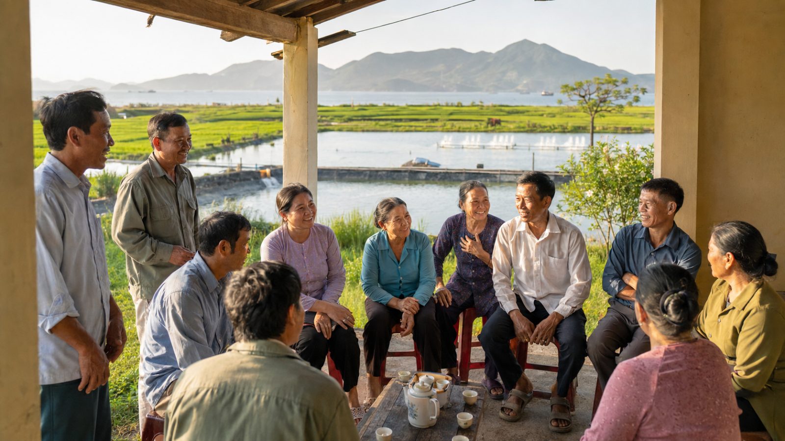 Nông dân triệu phú Vạn Ninh Khánh Hòa họp câu lạc bộ bên ruộng lúa và đầm tôm
