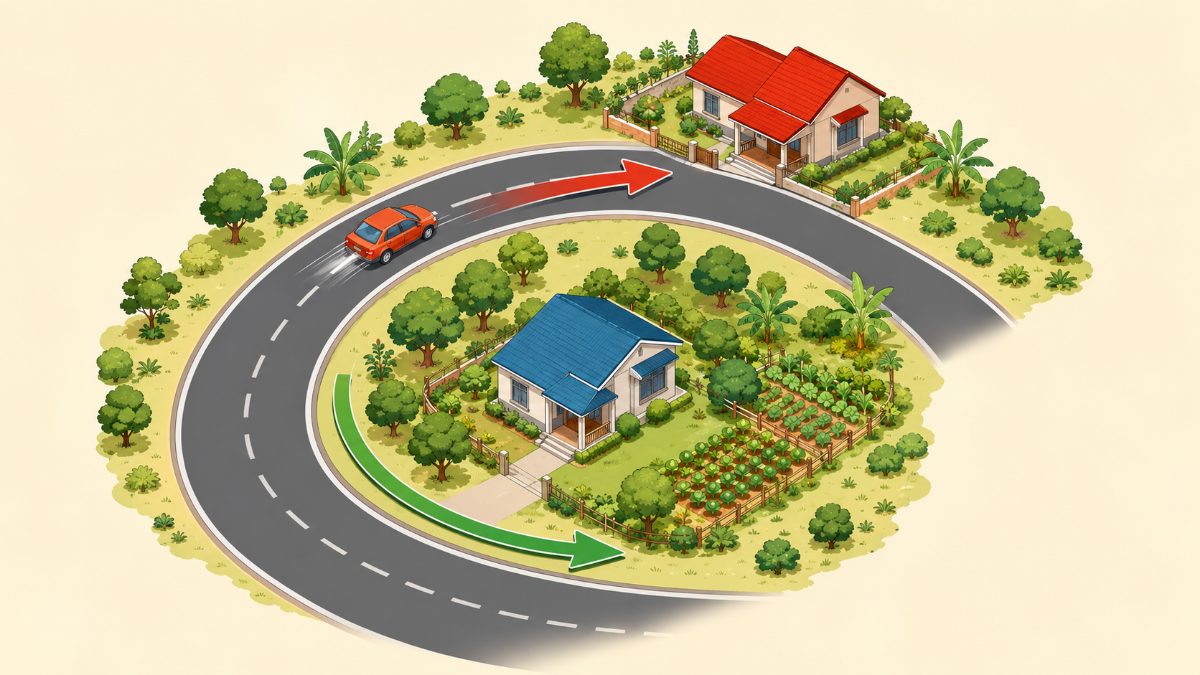 Phong thủy nhà ở - thế đao sát ngoài khúc cua và thế ôm vào lòng trong khúc cua