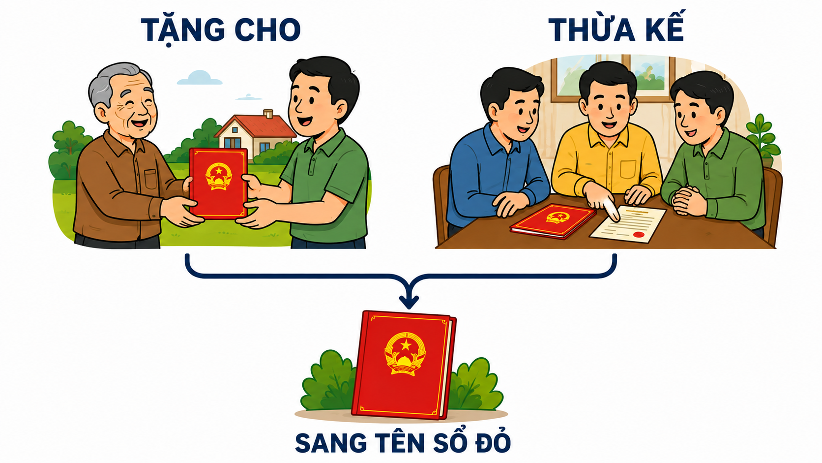 Sơ đồ sang tên sổ đỏ theo diện tặng cho và diện thừa kế